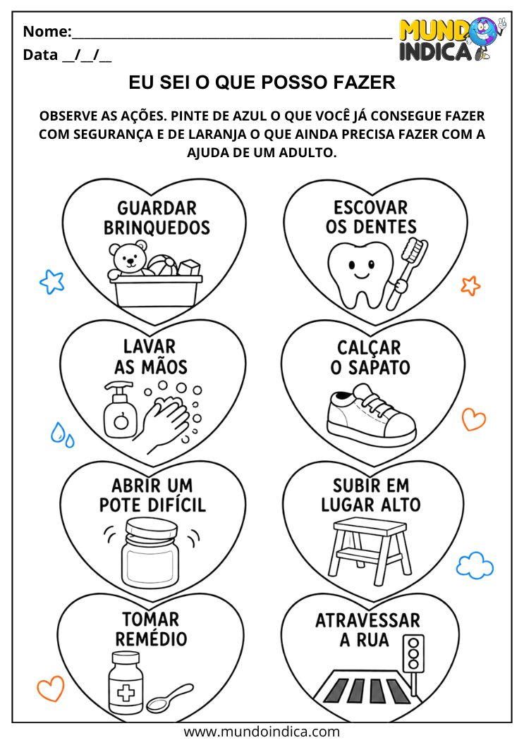 Atividade de Autonomia e Independência na Educação Infantil com Ações do Dia a Dia