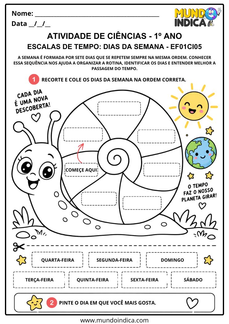 Atividade de Ciências 1º ano – Dias da Semana - EF01CI05