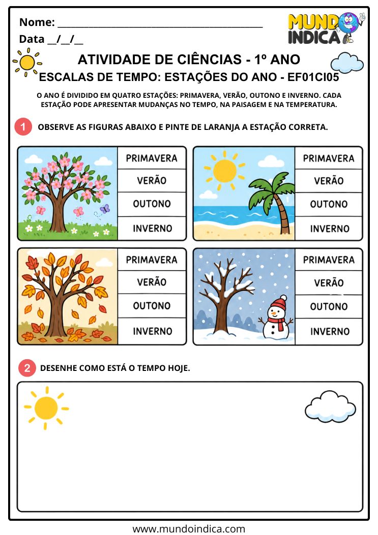 Atividade de Ciências 1º ano – Escalas de Tempo com Estações do Ano - EF01CI05