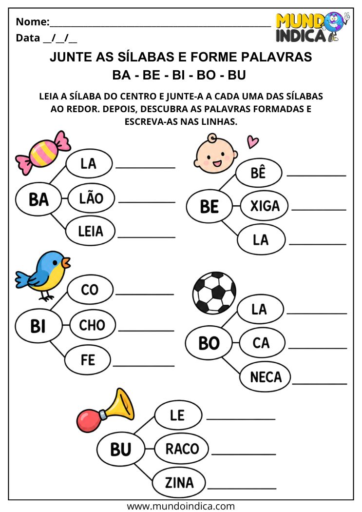 Atividade de Juntar Sílabas e Formar Palavras