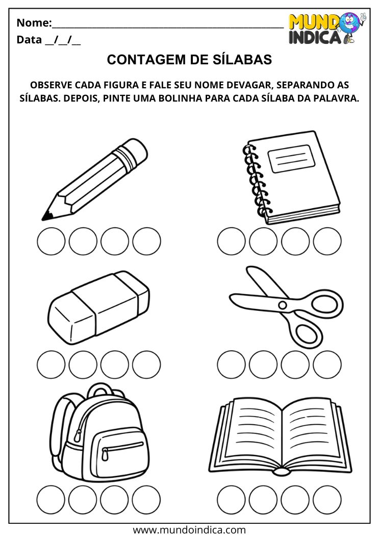 Atividade para Contar Sílabas das Palavras