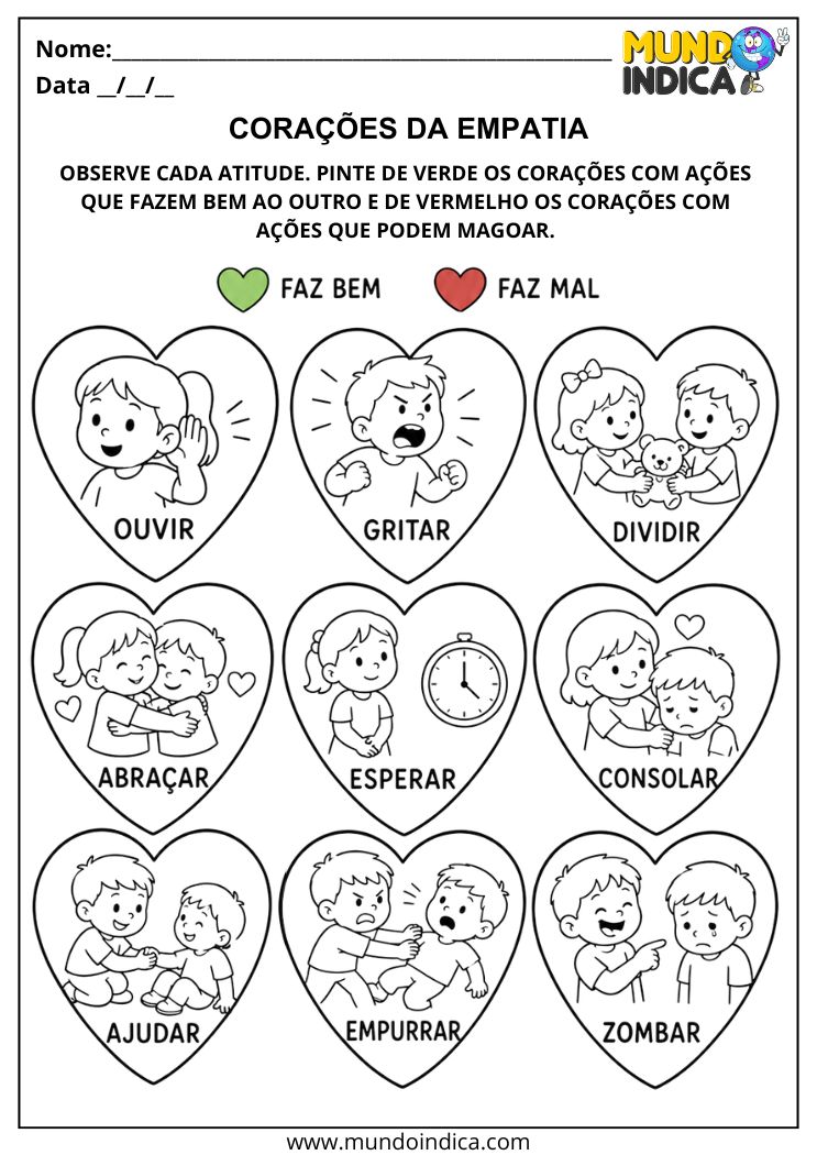 Atividade sobre ações de empatia e respeito na Educação Infantil