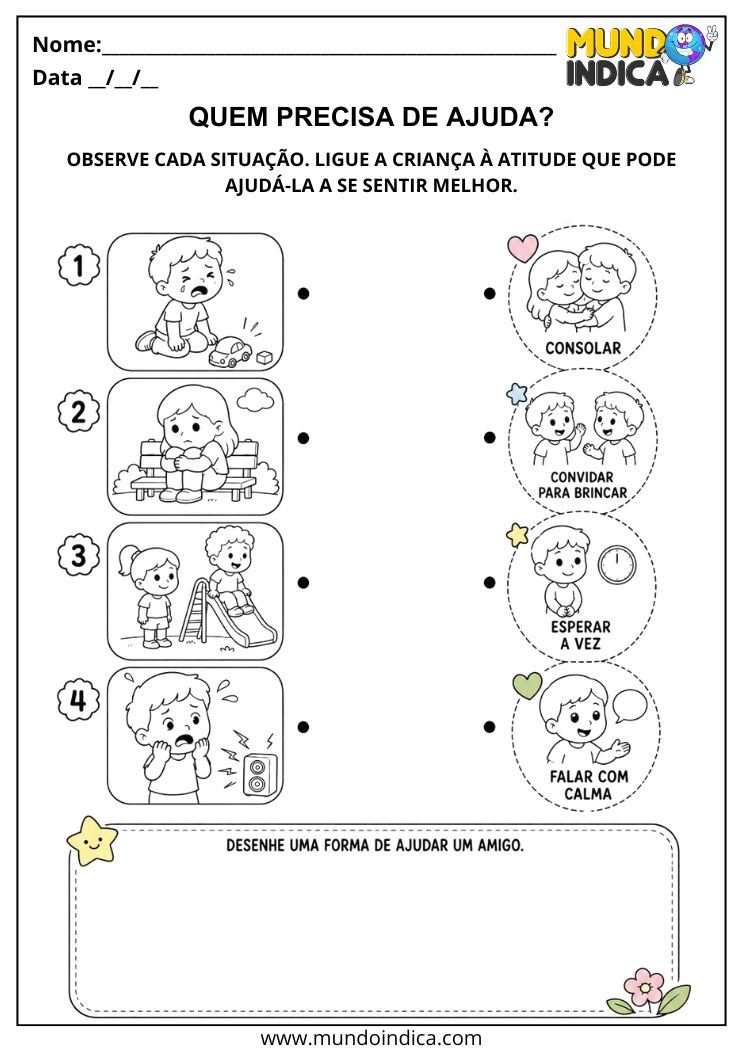 Atividade quem precisa de ajuda sobre empatia na Educação Infantil