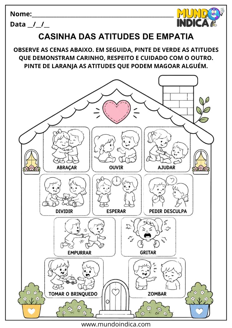 Casinha das atitudes de empatia na Educação Infantil para imprimir