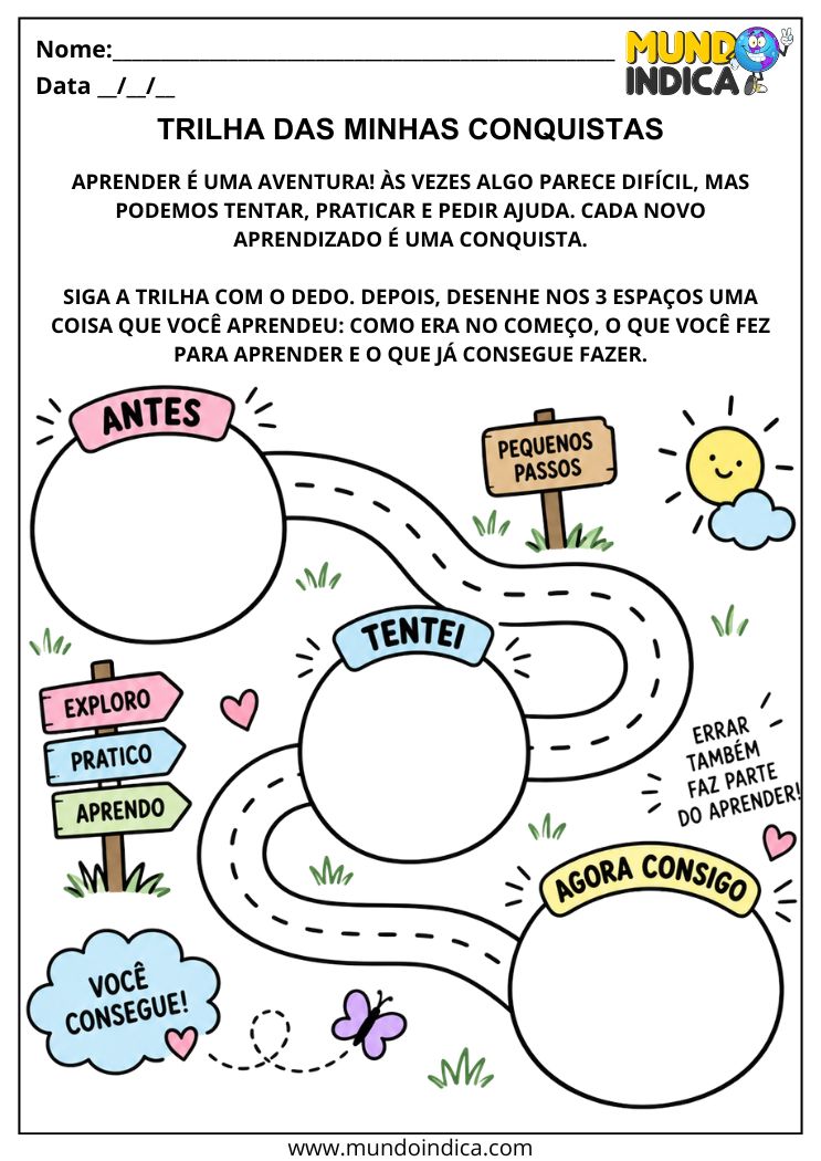 Atividade sobre Conquistas na Educação Infantil com Antes Tentei e Agora Consigo