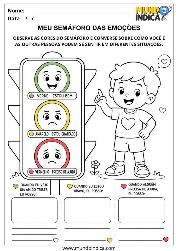 Semáforo das emoções atividade de empatia para Educação Infantil