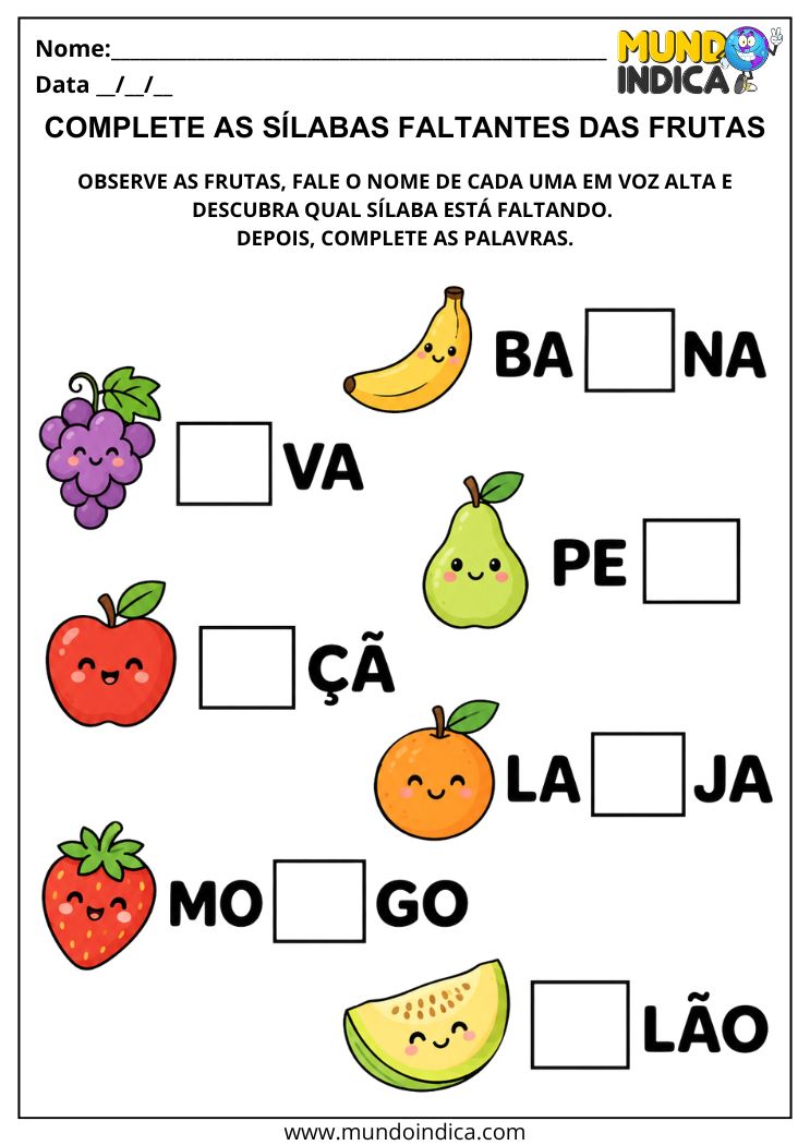 Atividades com Sílabas Faltantes para Alfabetização
