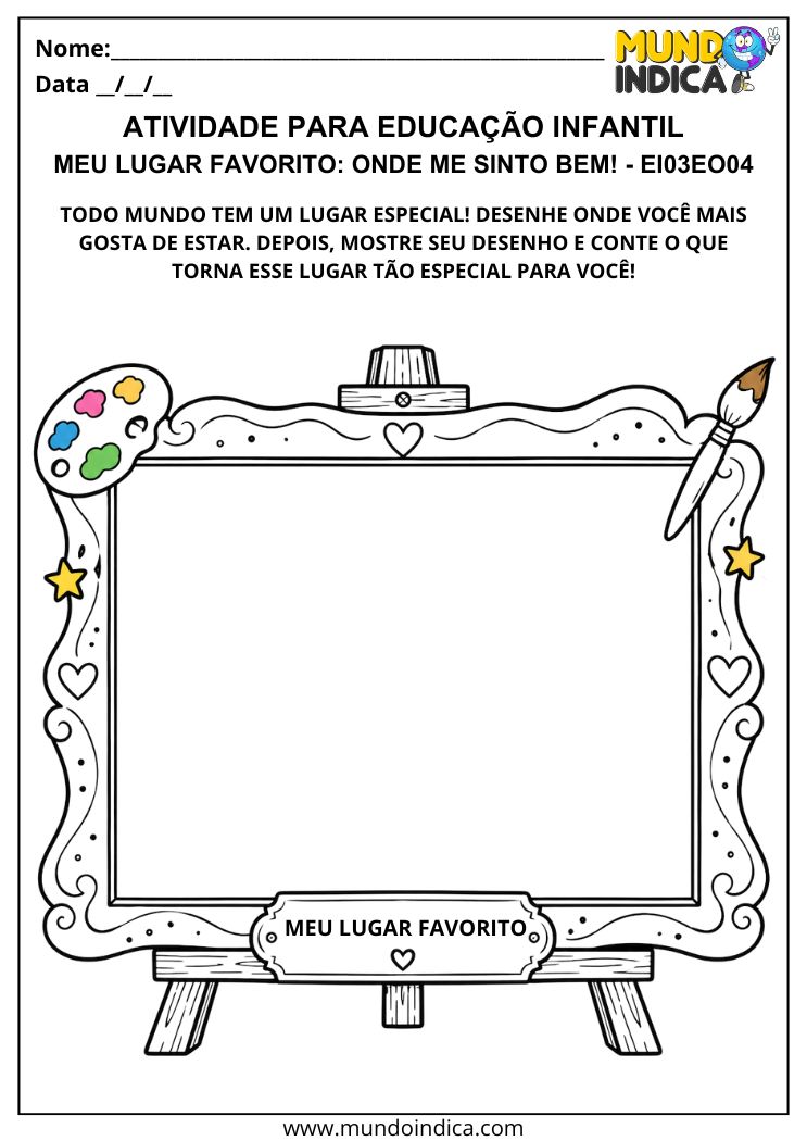 Atividade Meu Lugar Favorito na Educação Infantil com espaço para desenhar e compartilhar sentimentos