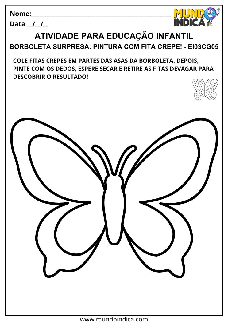 Atividade com Pintura de Borboleta usando Fita Crepe e Tinta Guache EI03CG05