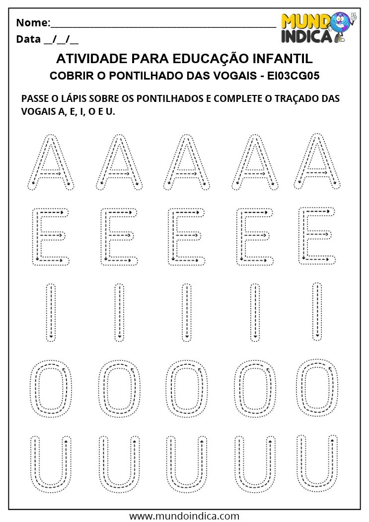 Atividade com Traçado Pontilhado das Vogais
