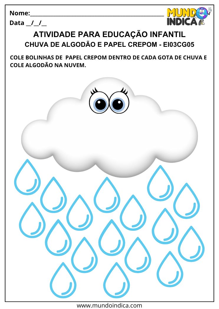 Atividade de Colagem com Algodão e Papel Crepom na Chuva EI03CG05