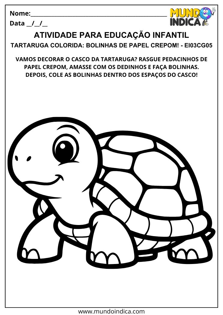 Atividade de Colagem de Papel Crepom na Tartaruga EI03CG05