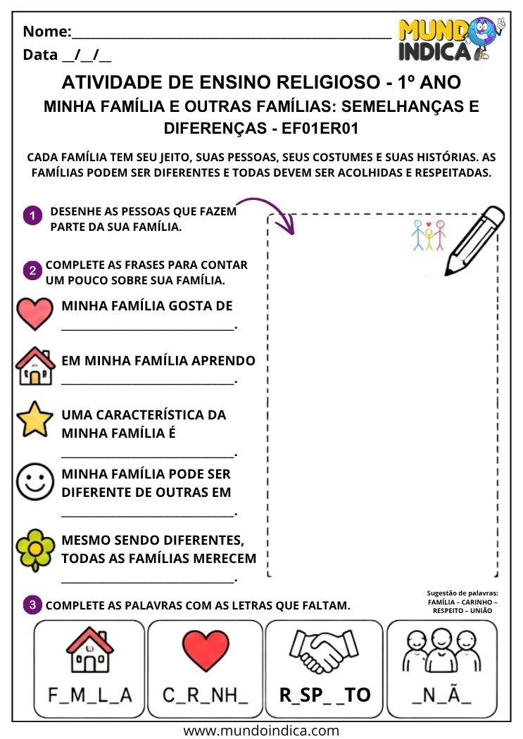 Atividade sobre semelhanças e diferenças entre famílias