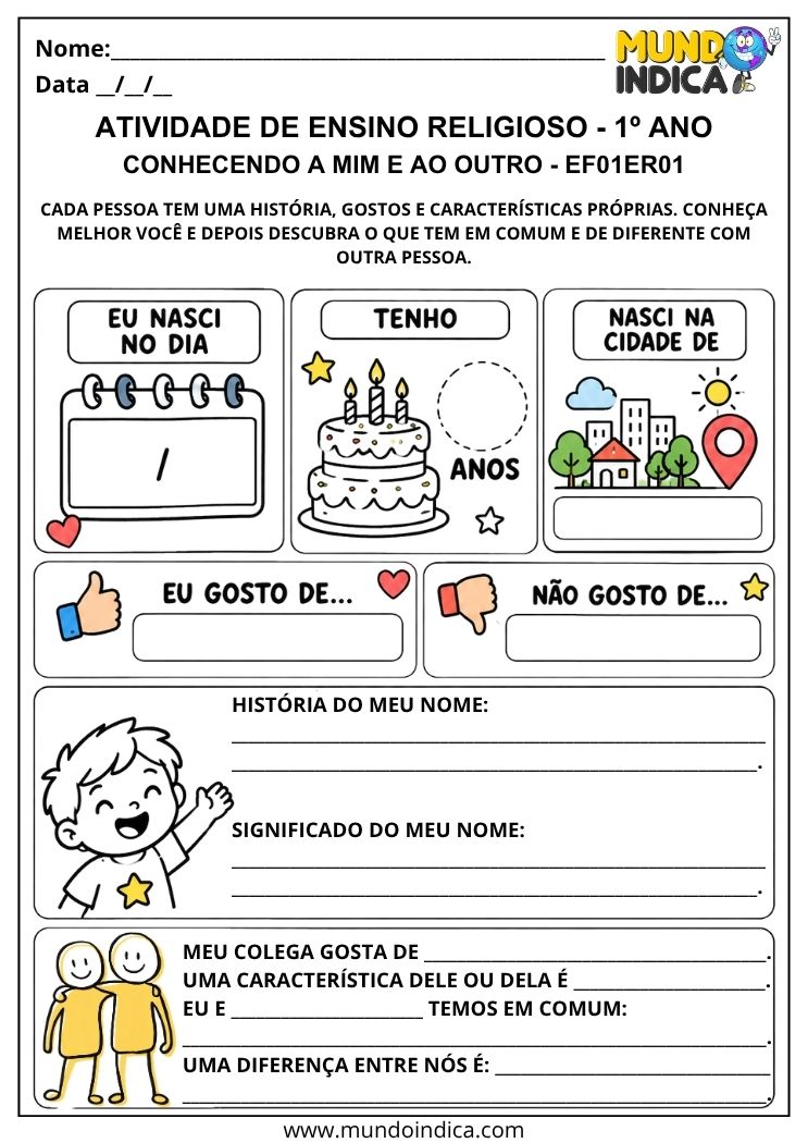 Atividade Conhecendo a Mim e ao Outro com gostos, memórias e características
