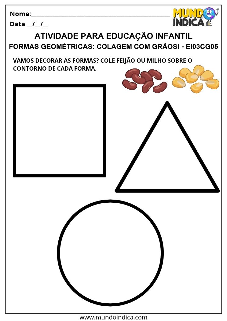 Atividade de Formas Geométricas com Colagem de Grãos EI03CG05