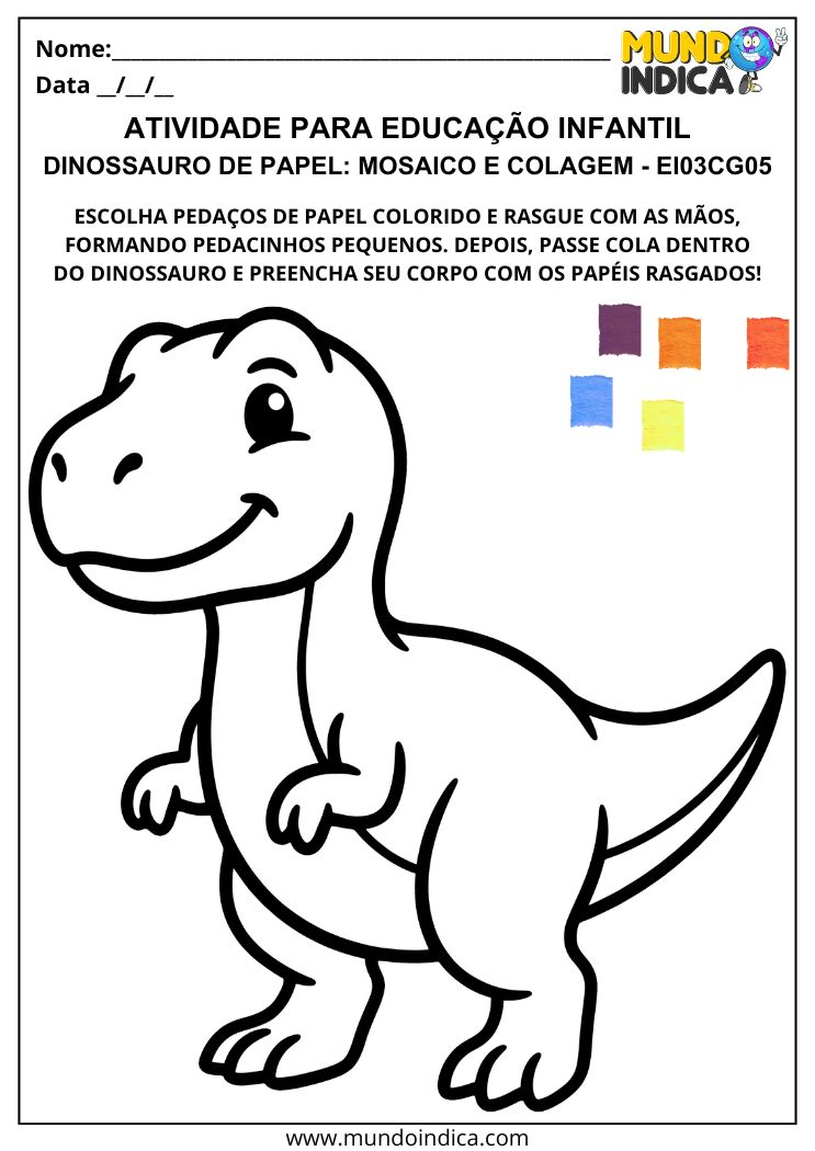 Atividade de Mosaico do Dinossauro com Papel Rasgado EI03CG05