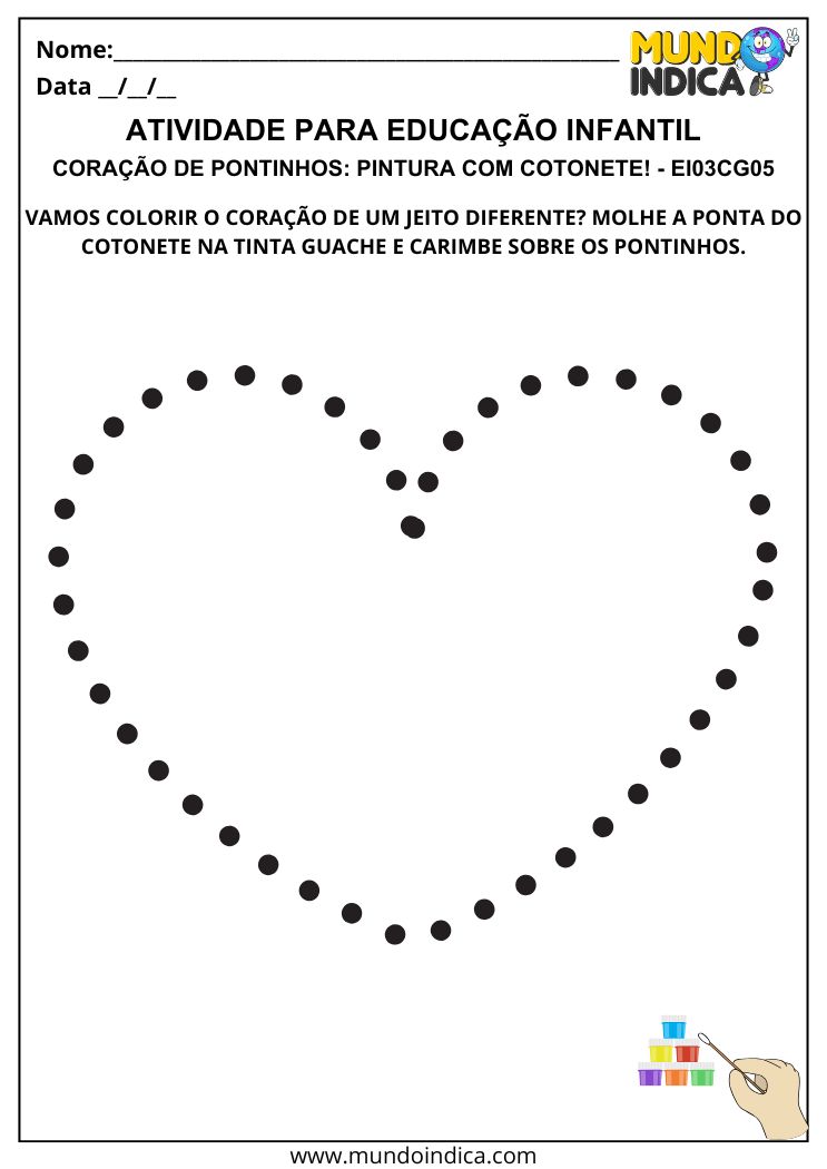 Atividade de Pintura com Cotonete e Tinta Guache no Coração EI03CG05