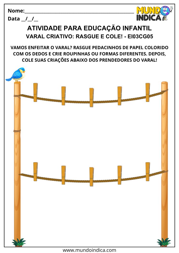 Atividade de Rasgadura e Colagem no Varal EI03CG05
