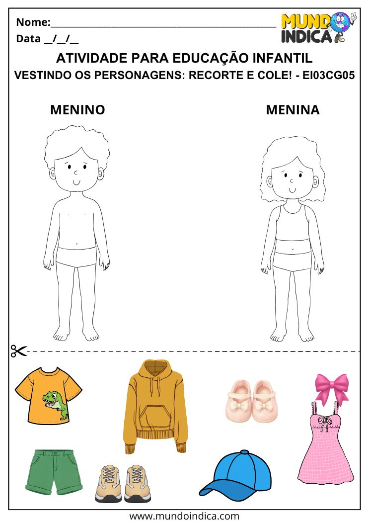 Atividade de Recorte e Colagem de Roupas para Educação Infantil EI03CG05