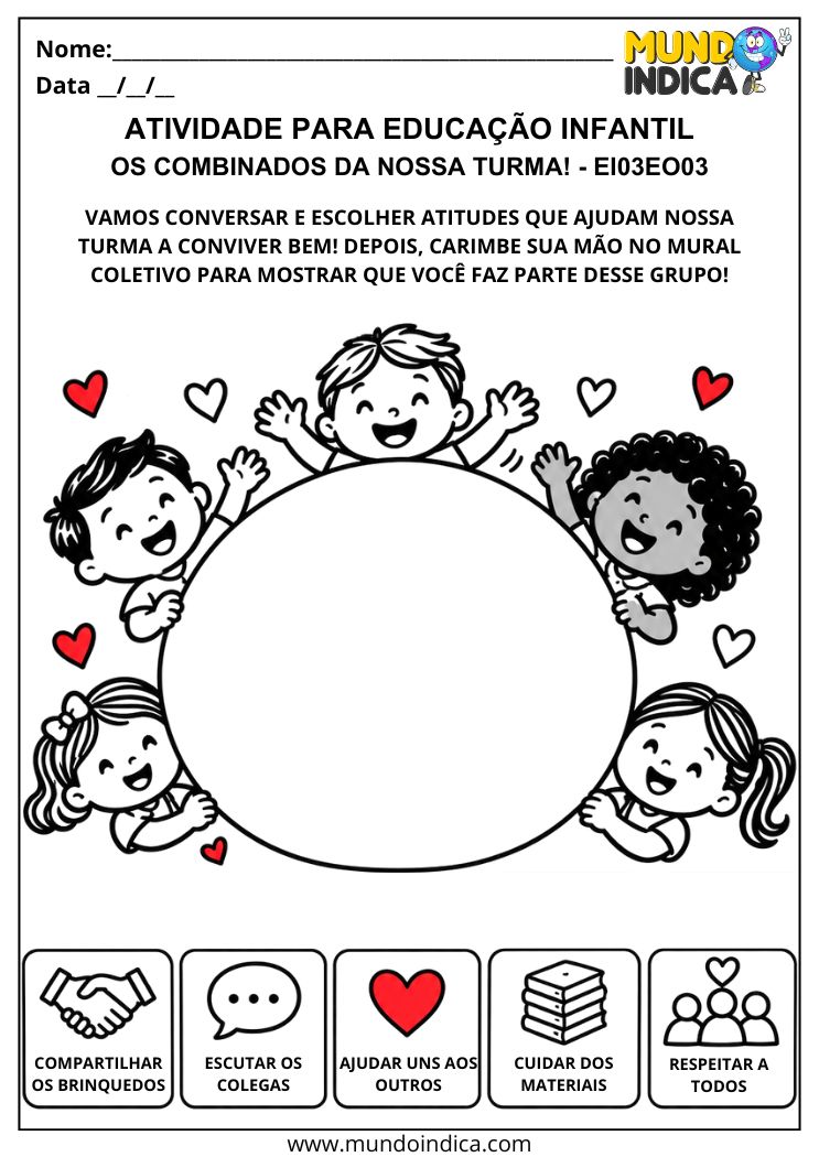 Atividade de Regras de Convivência na Educação Infantil com Combinados da Turma – EI03EO03