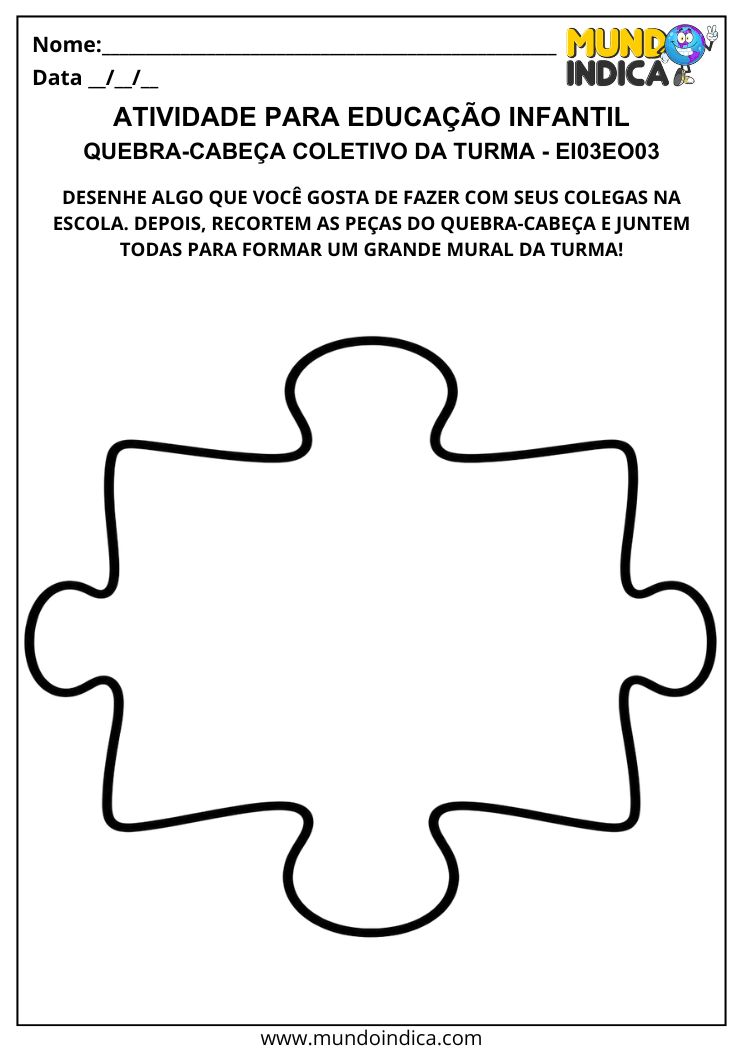 Atividade de Trabalho em Equipe na Educação Infantil com Quebra-Cabeça Coletivo – EI03EO03