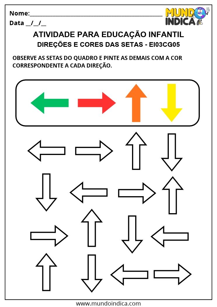 Atividade sobre Direções das Setas e Identificação de Cores