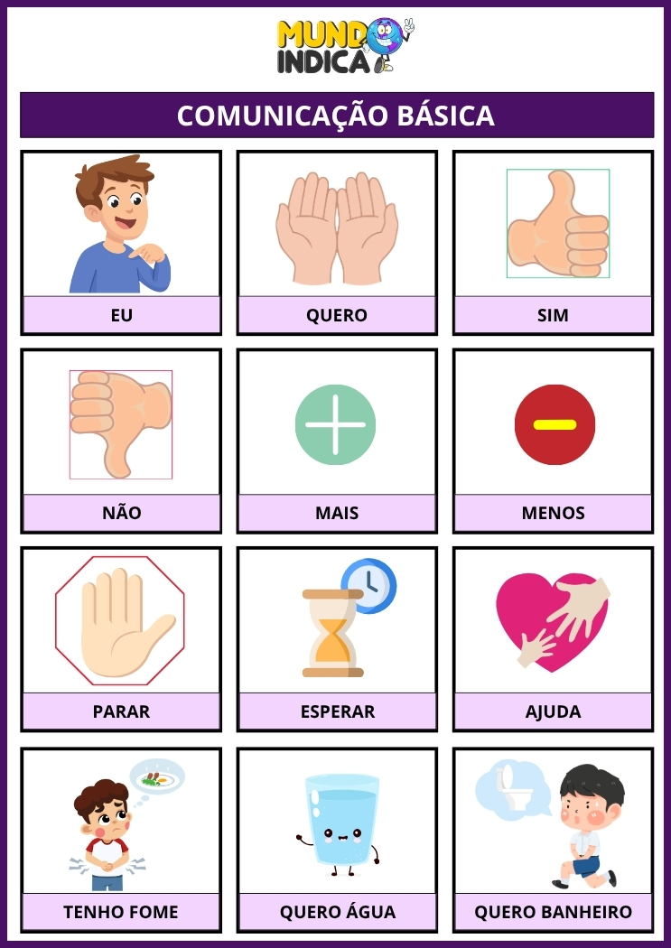 Prancha de Comunicação Básica para Autismo com Necessidades para imprimir