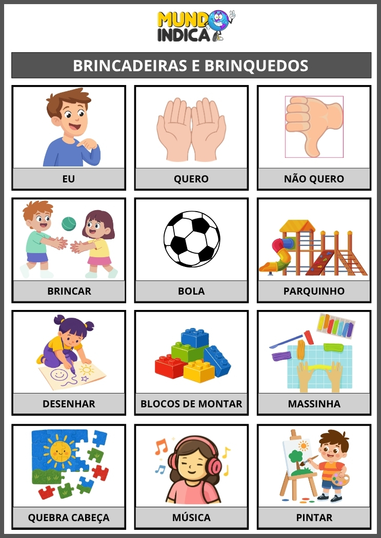 Prancha de Comunicação para Autismo com Brincadeiras e Brinquedos